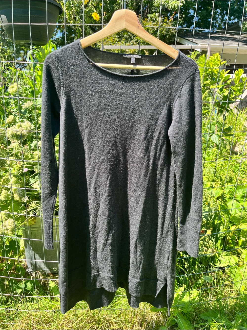 Eileen Fisher lagenlook merino wool Long Sleeve Black Tunic Sweater dress